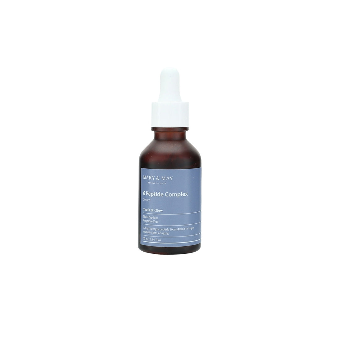 Mary &amp; May 6 Peptide Complex Serum – 30ml Korean anti-aging serum with Copper Tripeptide-1 and Palmitoyl Pentapeptide-4 available at Atelier De Glow UK.