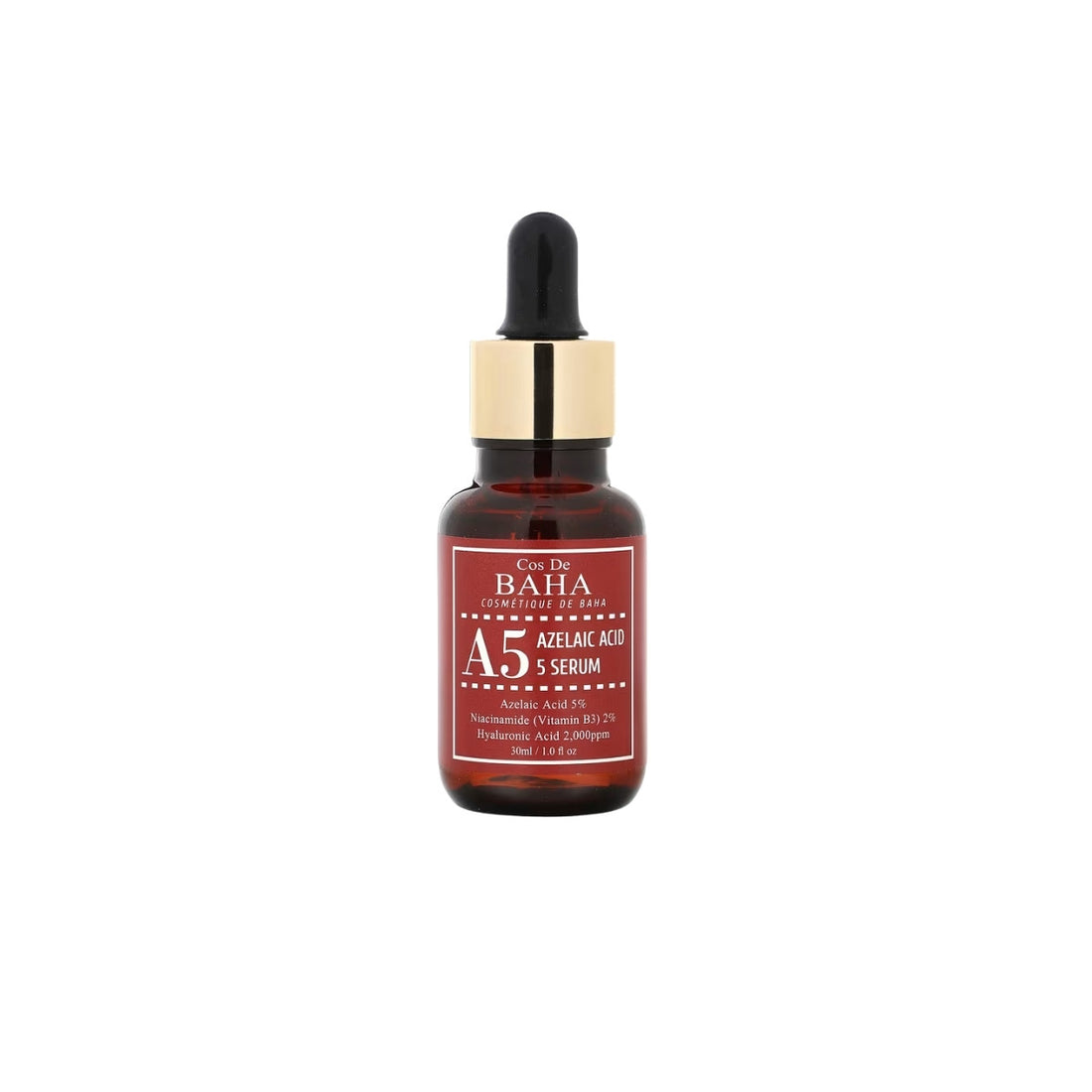 Cos De Baha Azelaic Acid 5% Serum (AZ) – 30ml daily soothing and brightening treatment in a pure Aloe Vera base available at Atelier De Glow UK.