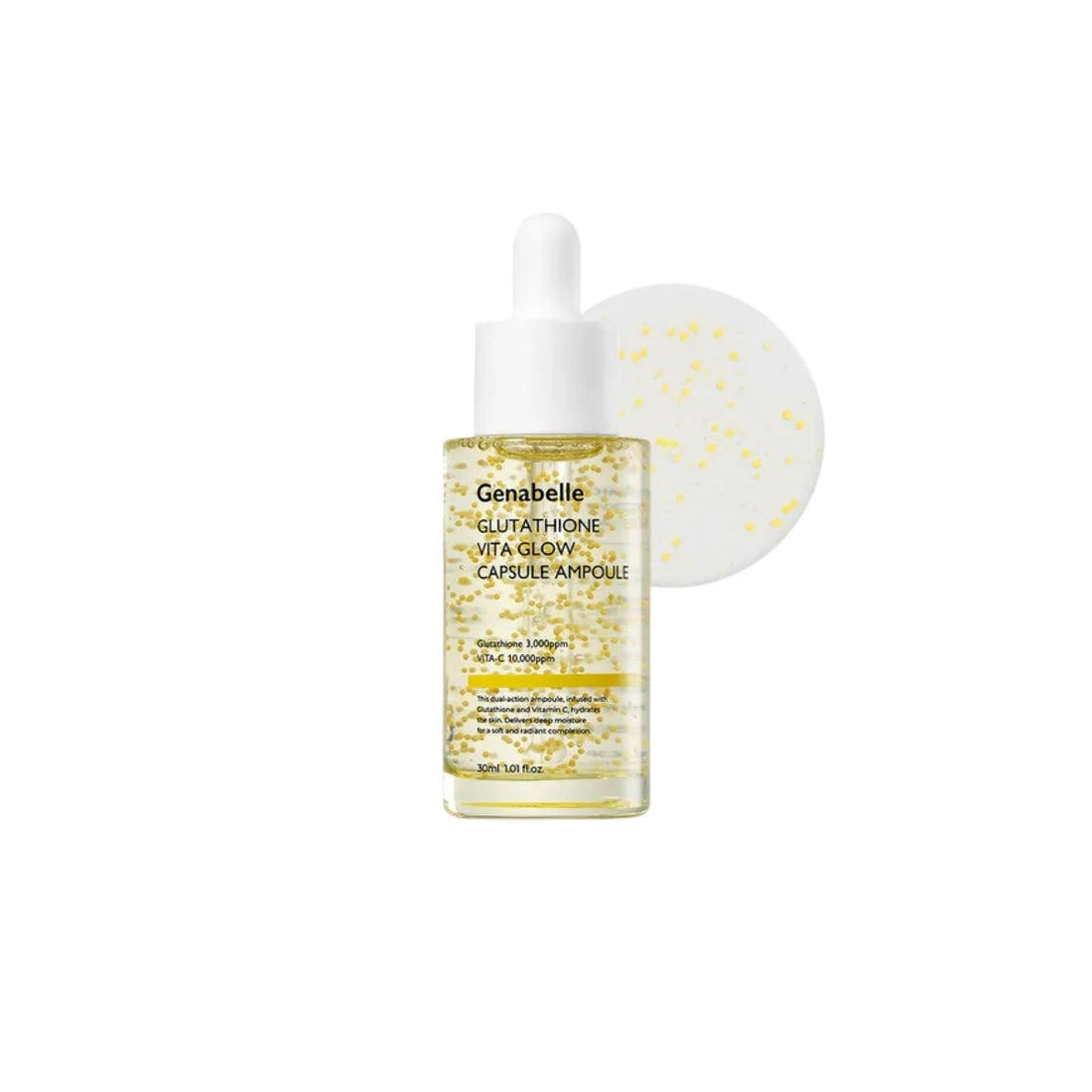 Genabelle Glutathione Vita Glow Capsule Ampoule – 30ml brightening serum with Glutathione capsules and Vitamin C available at Atelier De Glow UK.