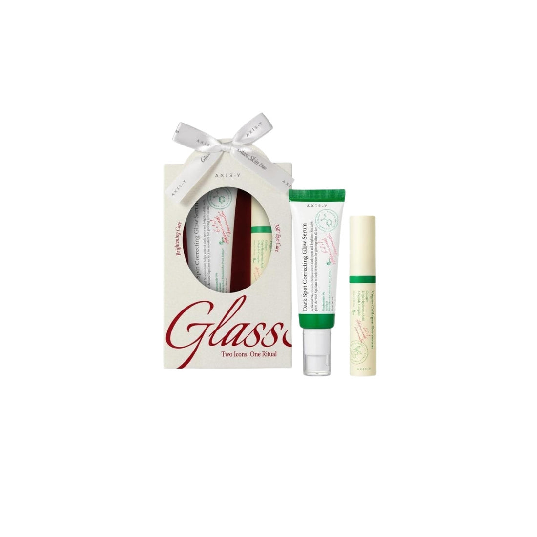 AXIS-Y Glass Skin Duo Set – Premium clinical brightening kit featuring 5% Niacinamide Glow Serum and Vegan Collagen Eye Serum available at Atelier De Glow UK.