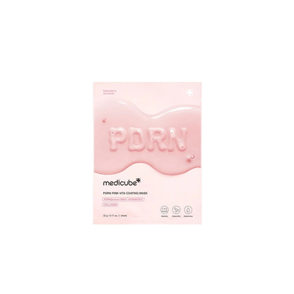 Medicube PDRN Pink Vita Coating Mask – 22g premium smart indicator sheet mask formulated with 99% pure Salmon PDRN, Pink Vitamin B12, and Collagen available at Atelier De Glow UK.
