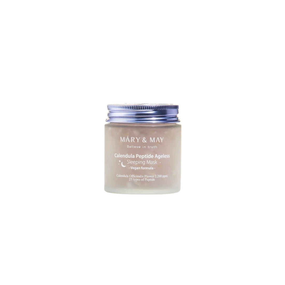 MARY &amp; MAY Calendula Peptide Ageless Sleeping Mask – 110ml vegan anti-aging night gel mask with 25 peptides and real calendula petals available at Atelier De Glow UK.