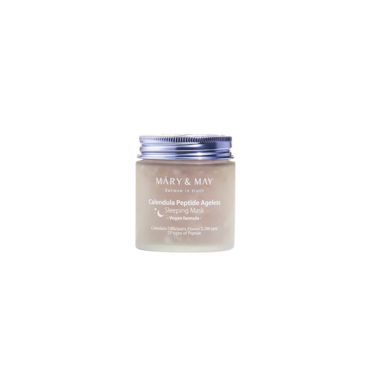 MARY &amp; MAY Calendula Peptide Ageless Sleeping Mask – 110ml vegan anti-aging night gel mask with 25 peptides and real calendula petals available at Atelier De Glow UK.