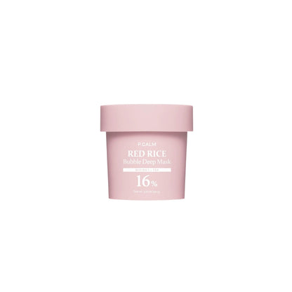 P.CALM Red Rice Bubble Deep Mask 90g for brightening and pore care, available at Atelier De Glow UK.
