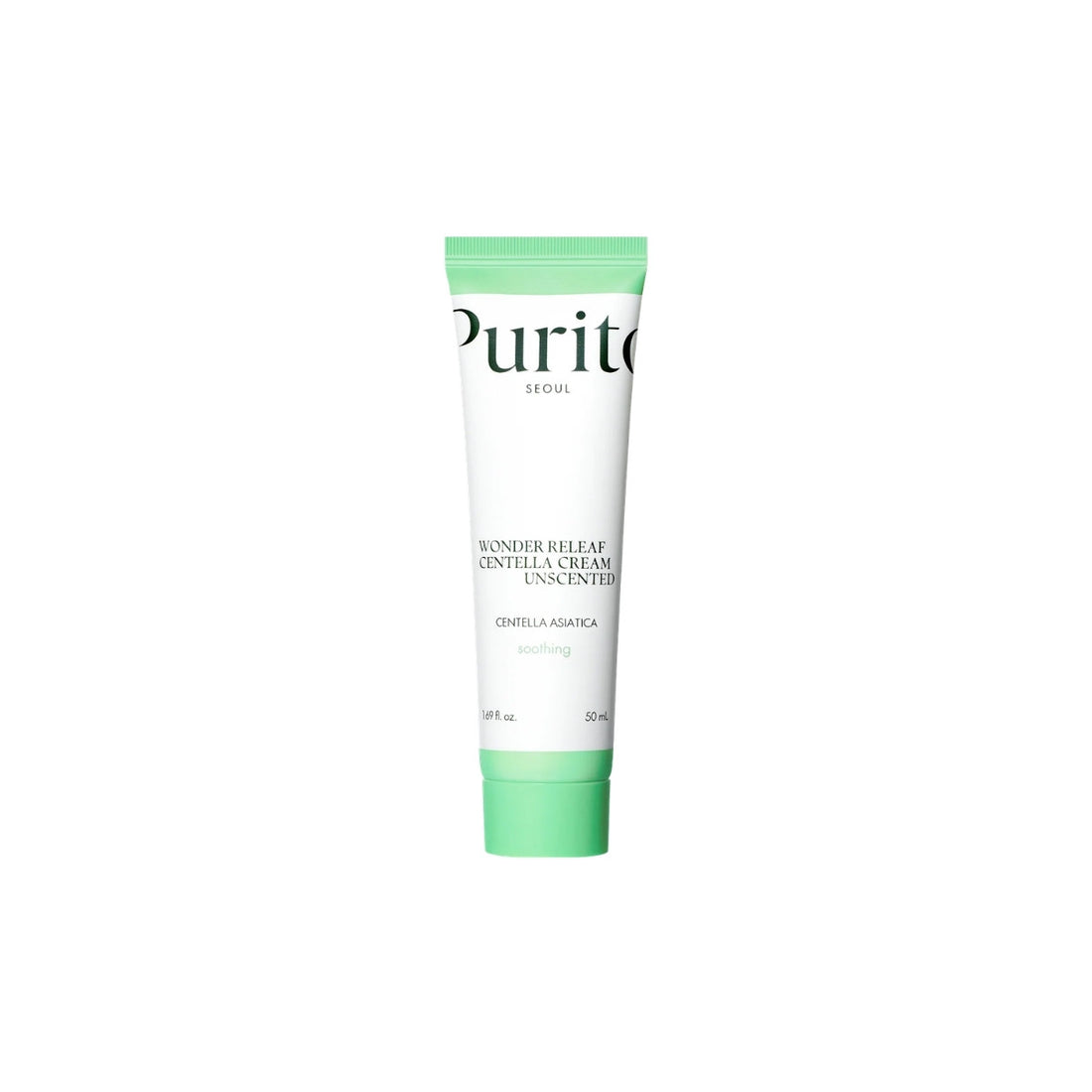 Purito SEOUL Wonder Releaf Centella Cream Unscented 50ml – gentle, vegan, and fragrance-free moisturizer with Centella Asiatica for sensitive skin at Atelier De Glow UK.