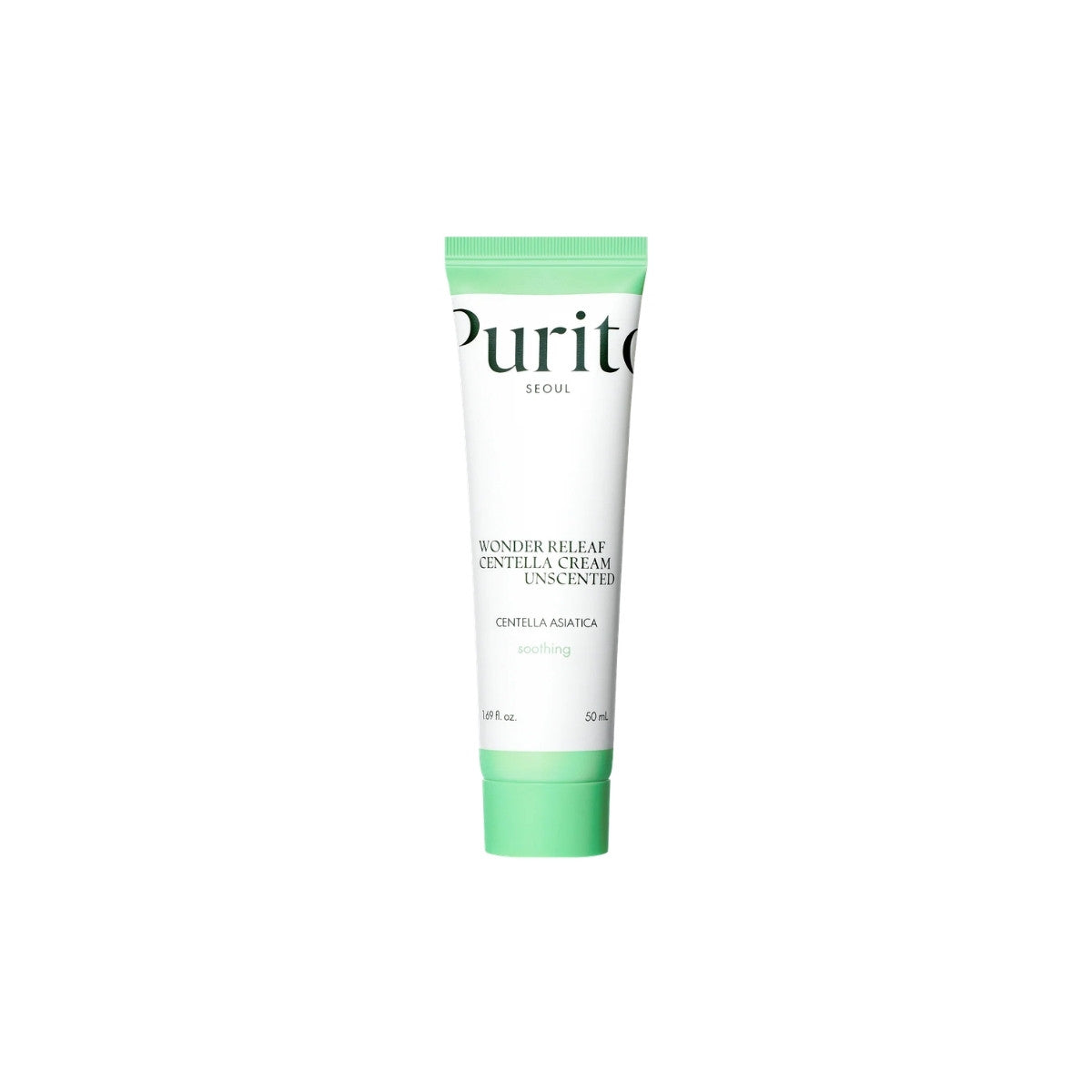 Purito SEOUL Wonder Releaf Centella Cream Unscented 50ml – gentle, vegan, and fragrance-free moisturizer with Centella Asiatica for sensitive skin at Atelier De Glow UK.