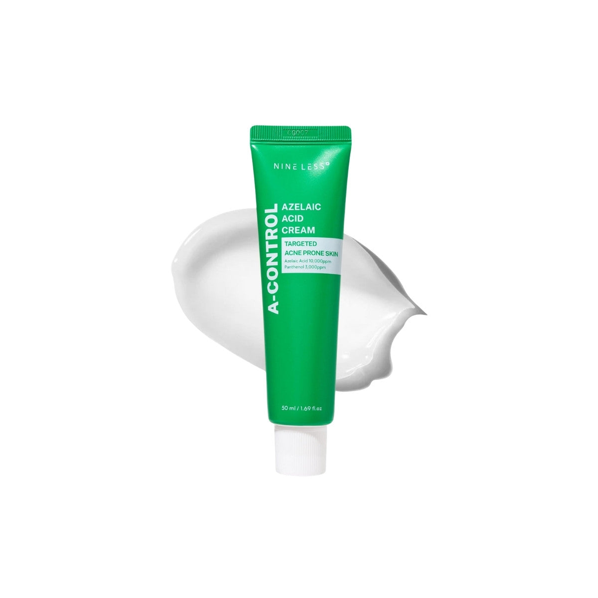 NINELESS A-Control Azelaic Acid Cream – 50ml lightweight blemish-control cream with 10,000ppm Azelaic Acid and Panthenol available at Atelier De Glow UK.