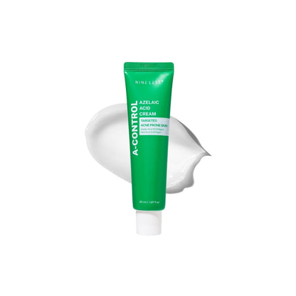 NINELESS A-Control Azelaic Acid Cream – 50ml lightweight blemish-control cream with 10,000ppm Azelaic Acid and Panthenol available at Atelier De Glow UK.