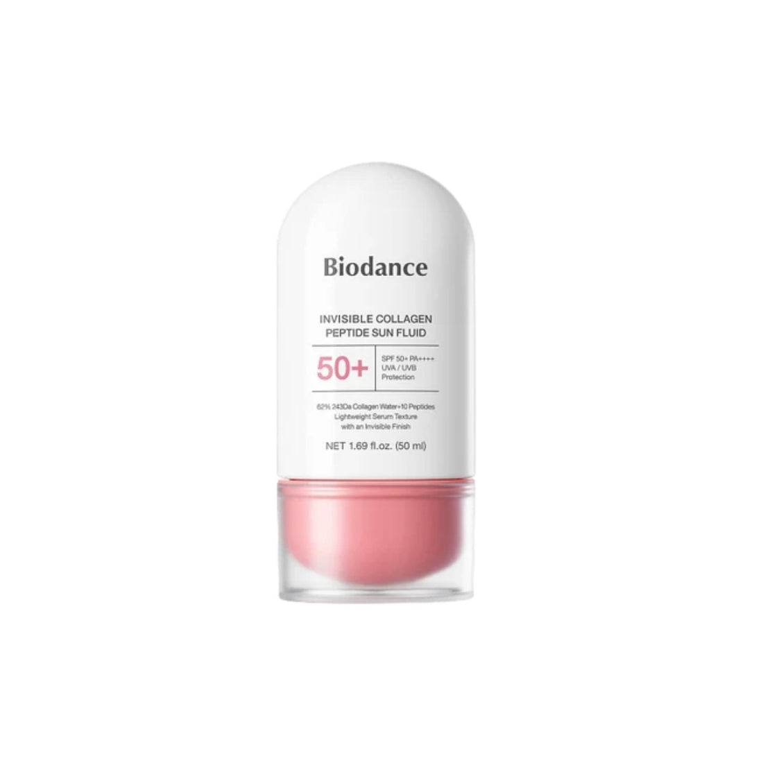 Biodance Invisible Collagen Peptide Sun Fluid – 50ml broad-spectrum SPF 50+ PA++++ with low molecular collagen available at Atelier De Glow UK.