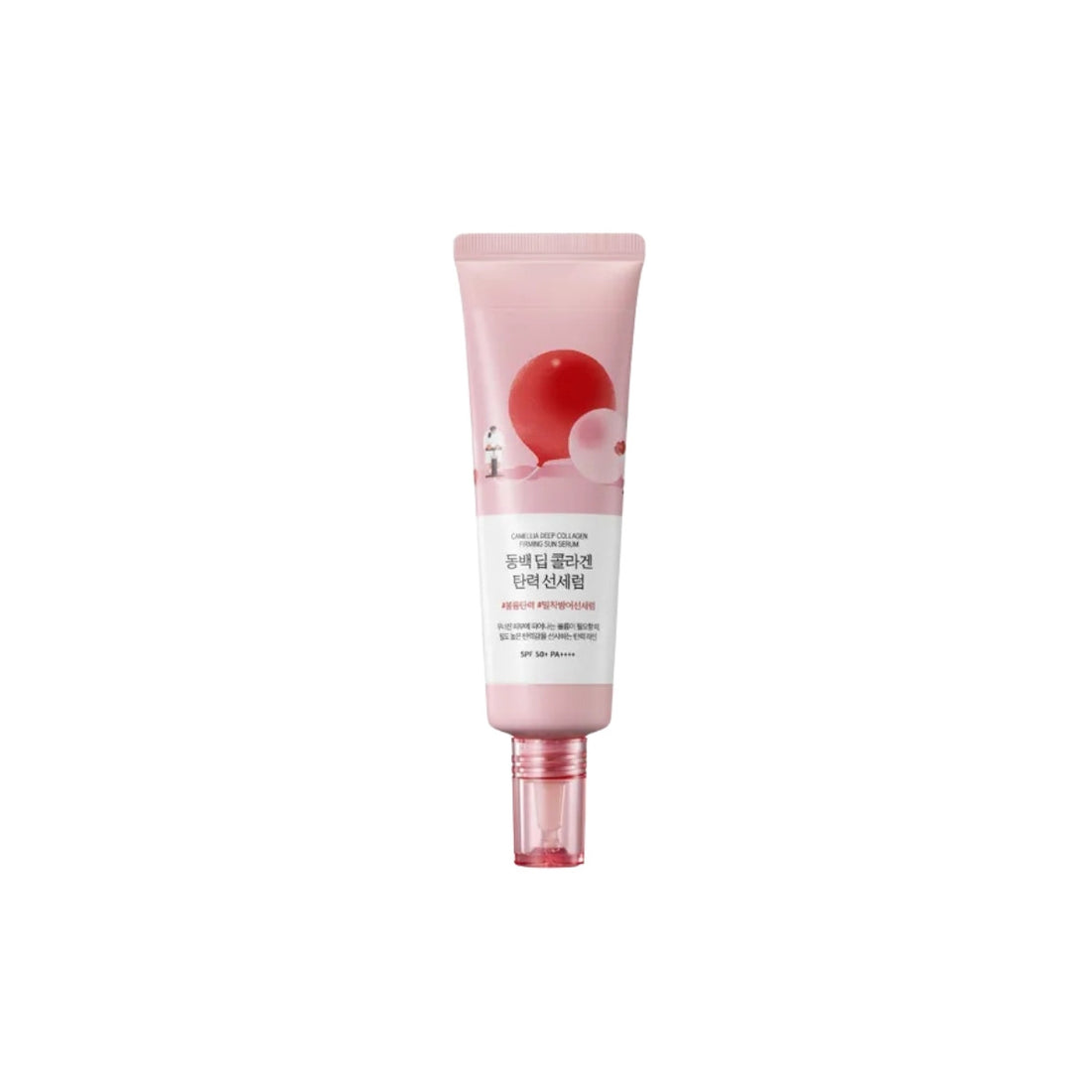 Round Lab Camellia Deep Collagen Firming Sun Serum SPF50+ PA++++ 50ml – anti-aging sunscreen with collagen for firming and daily UV protection available at Atelier De Glow UK.