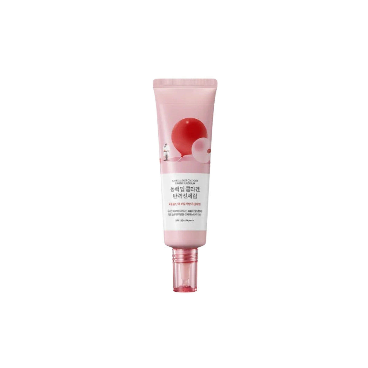 Round Lab Camellia Deep Collagen Firming Sun Serum SPF50+ PA++++ 50ml – anti-aging sunscreen with collagen for firming and daily UV protection available at Atelier De Glow UK.