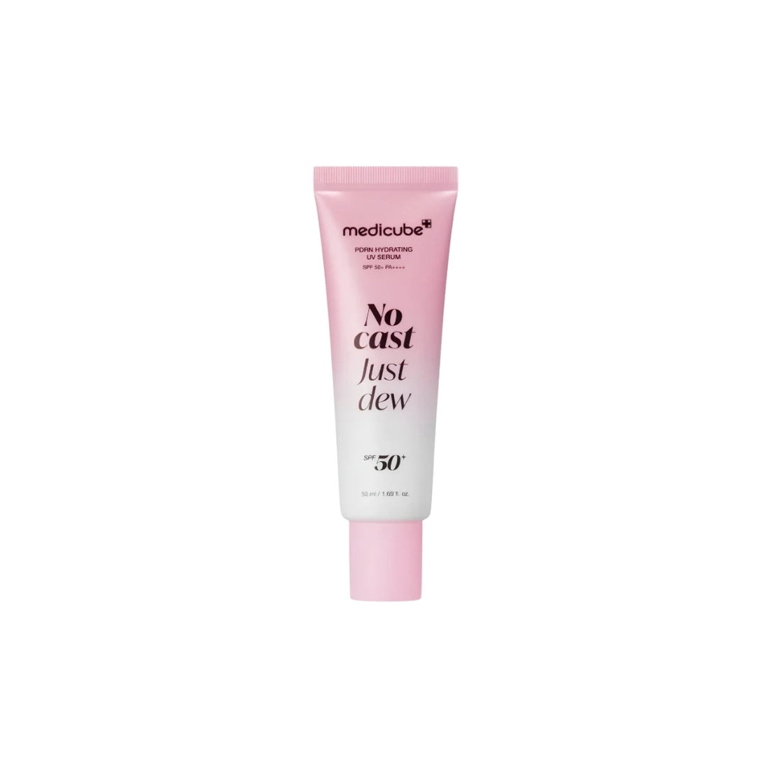 Medicube PDRN Hydrating UV Serum SPF 50+ PA++++ – anti-aging sunscreen infused with PDRN for skin barrier repair and deep moisture available at Atelier De Glow UK.