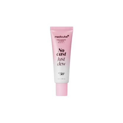 Medicube PDRN Hydrating UV Serum SPF 50+ PA++++ – anti-aging sunscreen infused with PDRN for skin barrier repair and deep moisture available at Atelier De Glow UK.