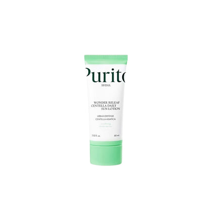 Purito SEOUL Wonder Releaf Centella Daily Sun Lotion 60ml – soothing chemical sunscreen infused with Centella Asiatica for sensitive skin protection available at Atelier De Glow UK.