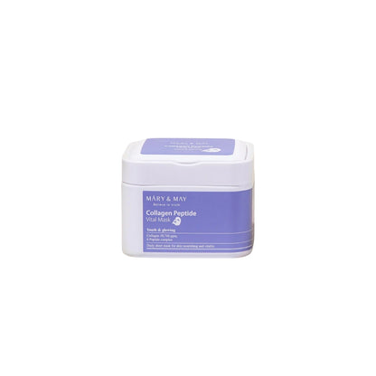 MARY &amp; MAY Collagen Peptide Vital Mask – 30pcs bulk daily-use anti-aging and skin-firming sheet mask case available at Atelier De Glow UK.