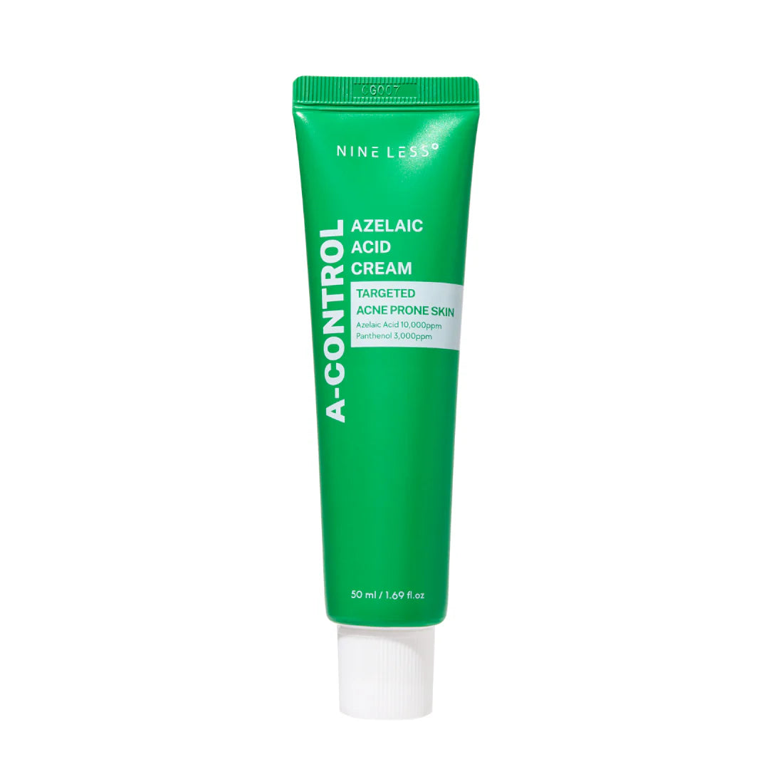 NINELESS A-Control Azelaic Acid Cream – 50ml lightweight blemish-control cream with 10,000ppm Azelaic Acid and Panthenol available at Atelier De Glow UK.