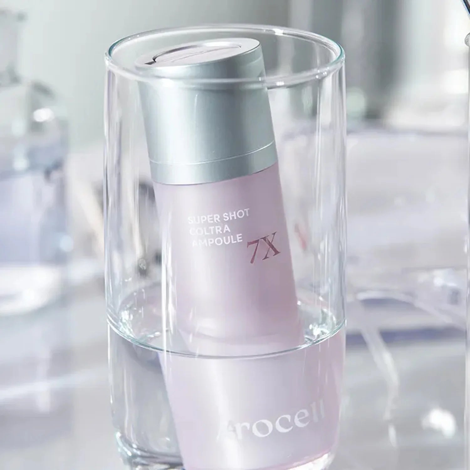 Arocell 7X Ampoule for treating severe loss of elasticity, deep nasolabial folds, and skin thinning – Advanced Korean structural lift from Atelier De Glow UK.