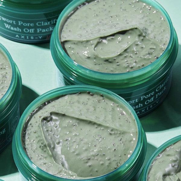 Creamy, non-drying texture of AXIS-Y Mugwort Pack – Exfoliating Korean face mask for deep pore purification at Atelier De Glow UK.