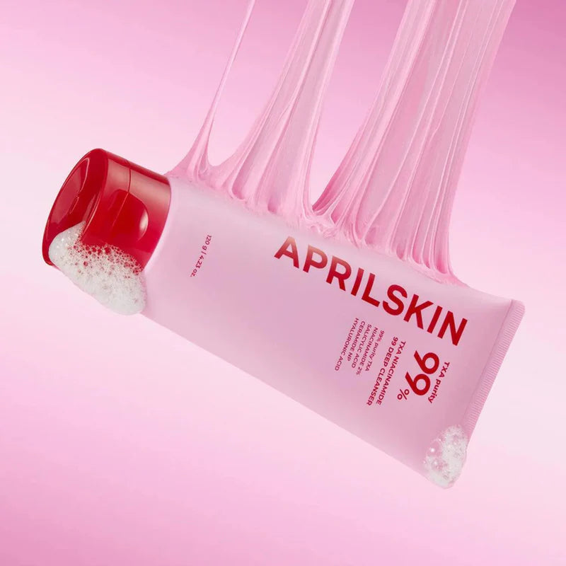Creamy, rich lather of APRILSKIN TXA Niacinamide Cleanser – Non-drying, deep pore purifying wash for a radiant complexion at Atelier De Glow UK.