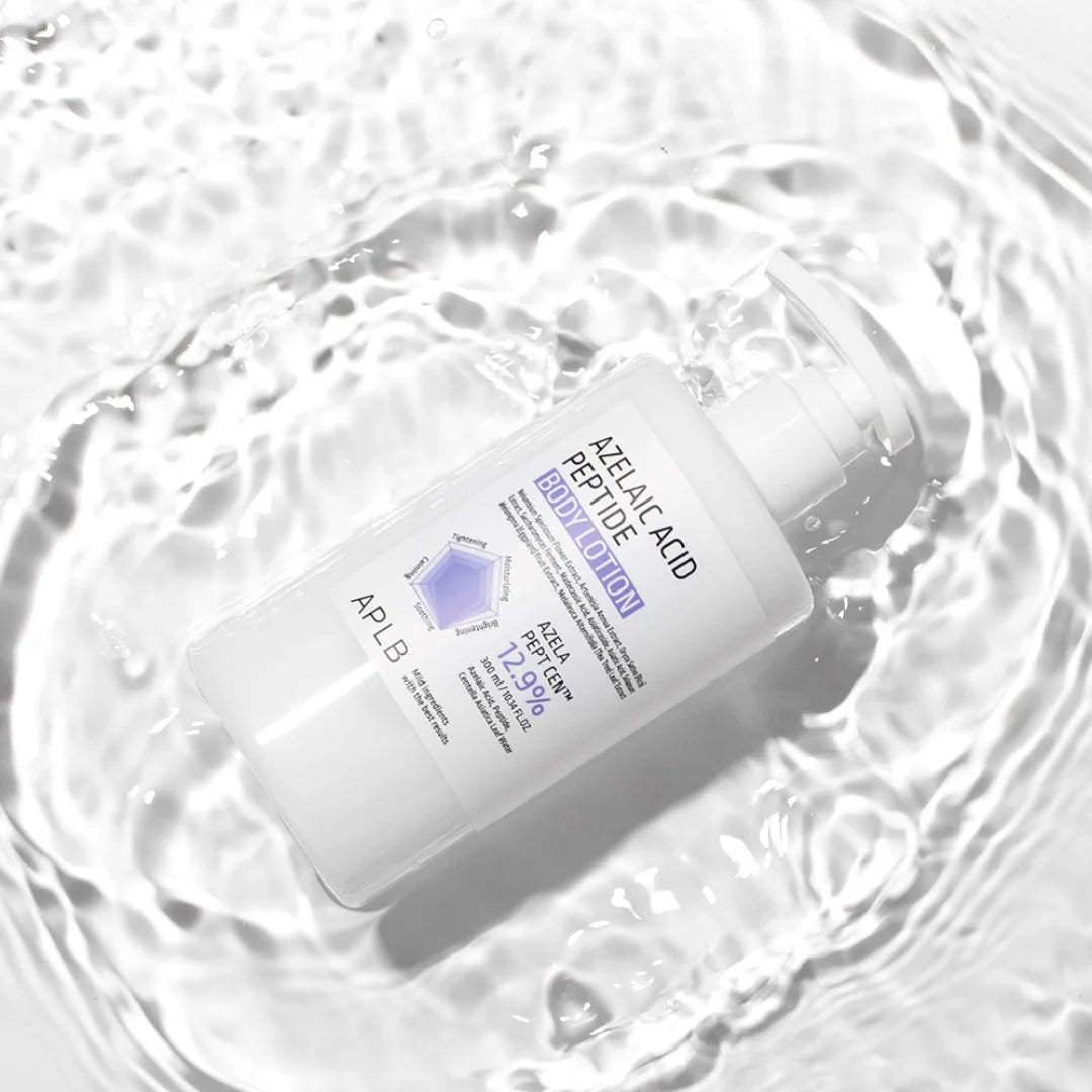 Lightweight APLB body lotion with 12.9% AZELA PEPT CEN™ complex for post-shower soothing and deep hydration, shop the collection at Atelier De Glow UK.