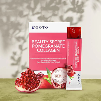 Delicious pomegranate-flavored BOTO Collagen jelly sticks – Convenient, mess-free travel-sized collagen boost for daily skin health at Atelier De Glow UK.