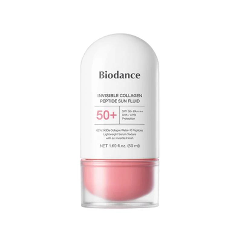 Biodance Invisible Collagen Peptide Sun Fluid – 50ml broad-spectrum SPF 50+ PA++++ with low molecular collagen available at Atelier De Glow UK.