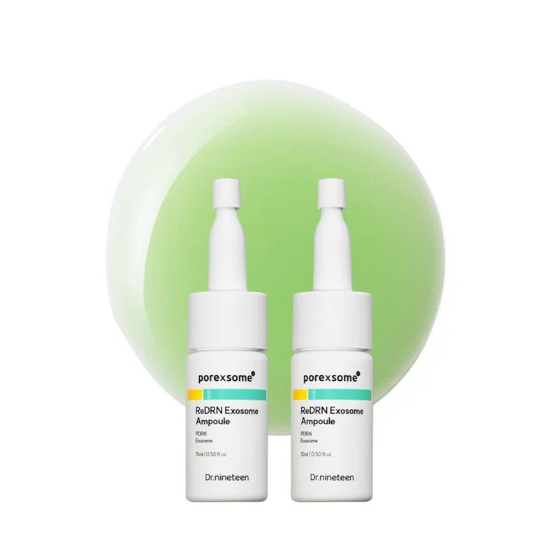Dr.nineteen PoreXsome ReDRN Exosome Ampoule – Professional 2-piece set featuring PDRN and Exosome technology for skin regeneration at Atelier De Glow UK.