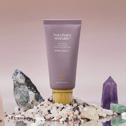 Haruharu Wonder Black Rice Mineral Sunscreen 50ml – effective broad-spectrum UV defense with antioxidant-rich rice bran oil for a healthy glow, available at Atelier De Glow UK.