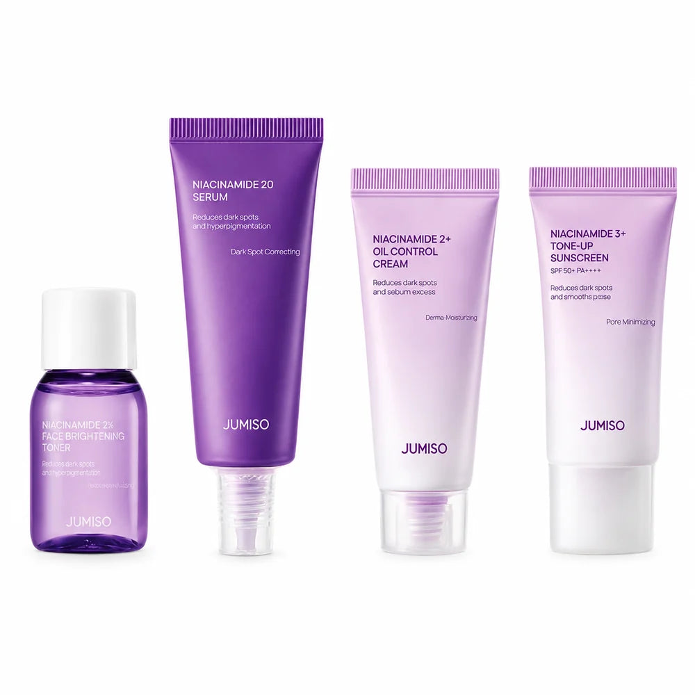 Jumiso Niacinamide Trial Kit for fading hyperpigmentation, evening out skin tone, and restoring a radiant, glowing complexion from Atelier De Glow UK.