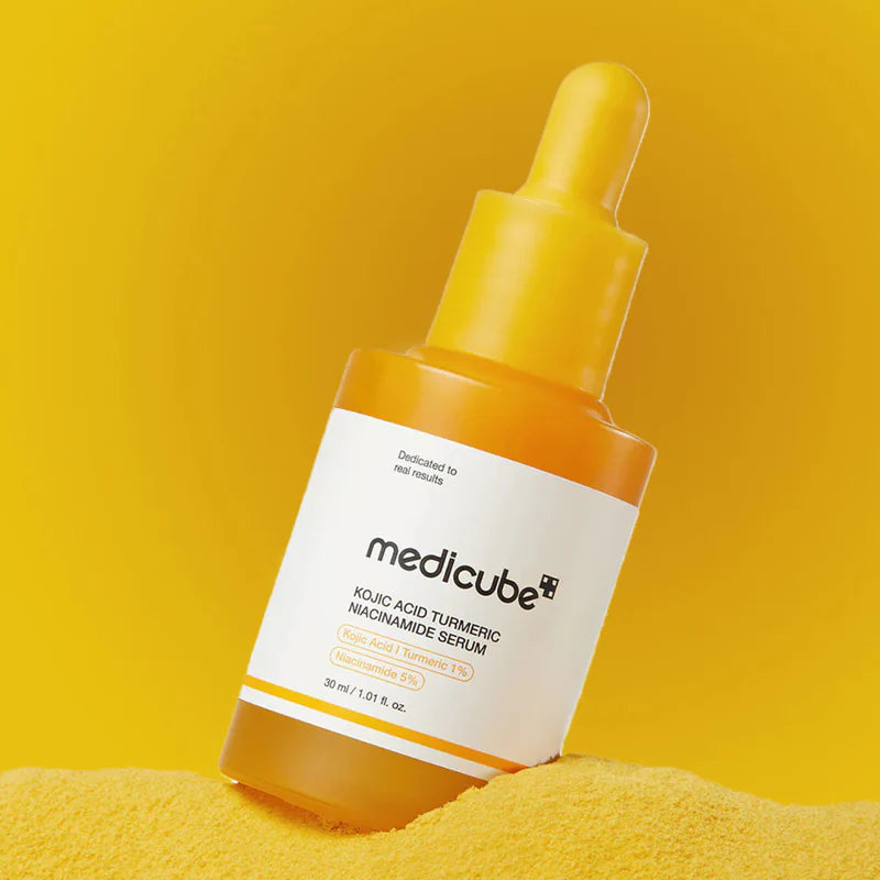 Medicube Kojic Acid Turmeric Niacinamide Serum – K-beauty "Dark Spot Correcting &amp; Brightening Booster" for a clear, smooth, and luminous complexion, shop at Atelier De Glow UK.