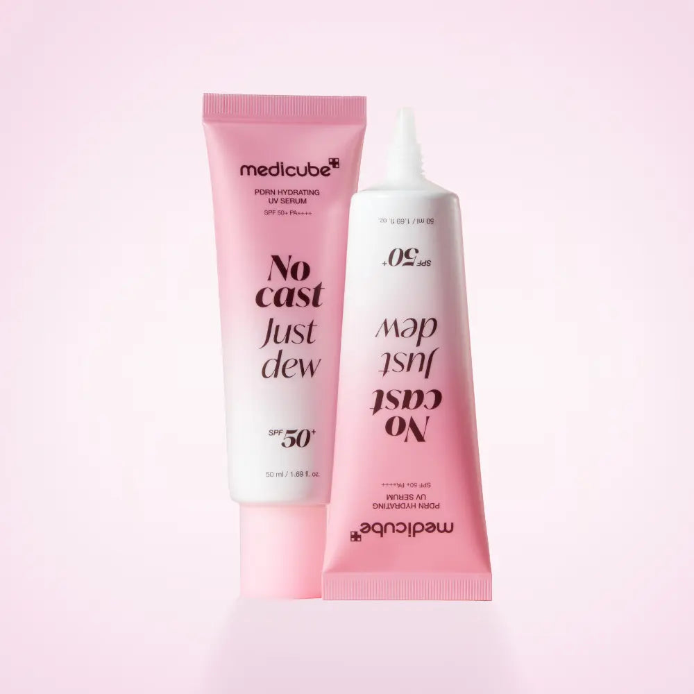 Medicube PDRN Hydrating UV Serum for preventing premature aging, soothing dehydrated skin, and providing high-level UV protection without a white cast from Atelier De Glow UK.