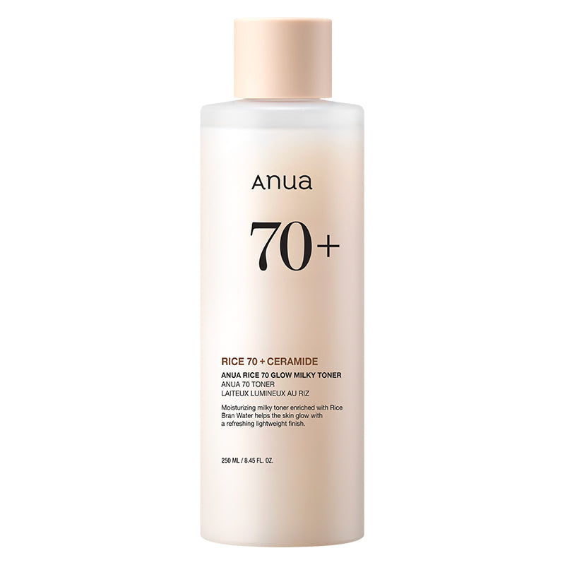 Anua Rice 70 Glow Milky Toner – 250ml brightening facial toner with 70% Rice Bran Water available at Atelier De Glow UK.