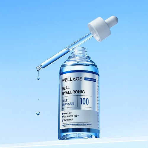 Water-light blue tinted texture of WELLAGE Ampoule - Deeply hydrating serum for dry skin - Atelier De Glow