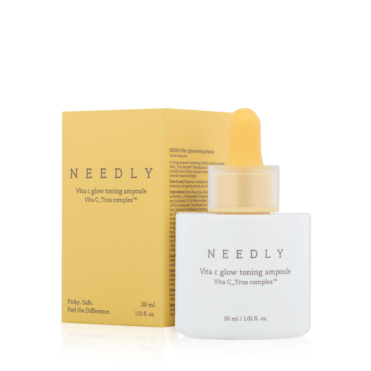 Lightweight Needly Vita C Glow Toning Ampoule for dull skin, delivering a fresh, dewy finish and intense moisture, shop exclusively at Atelier De Glow UK.