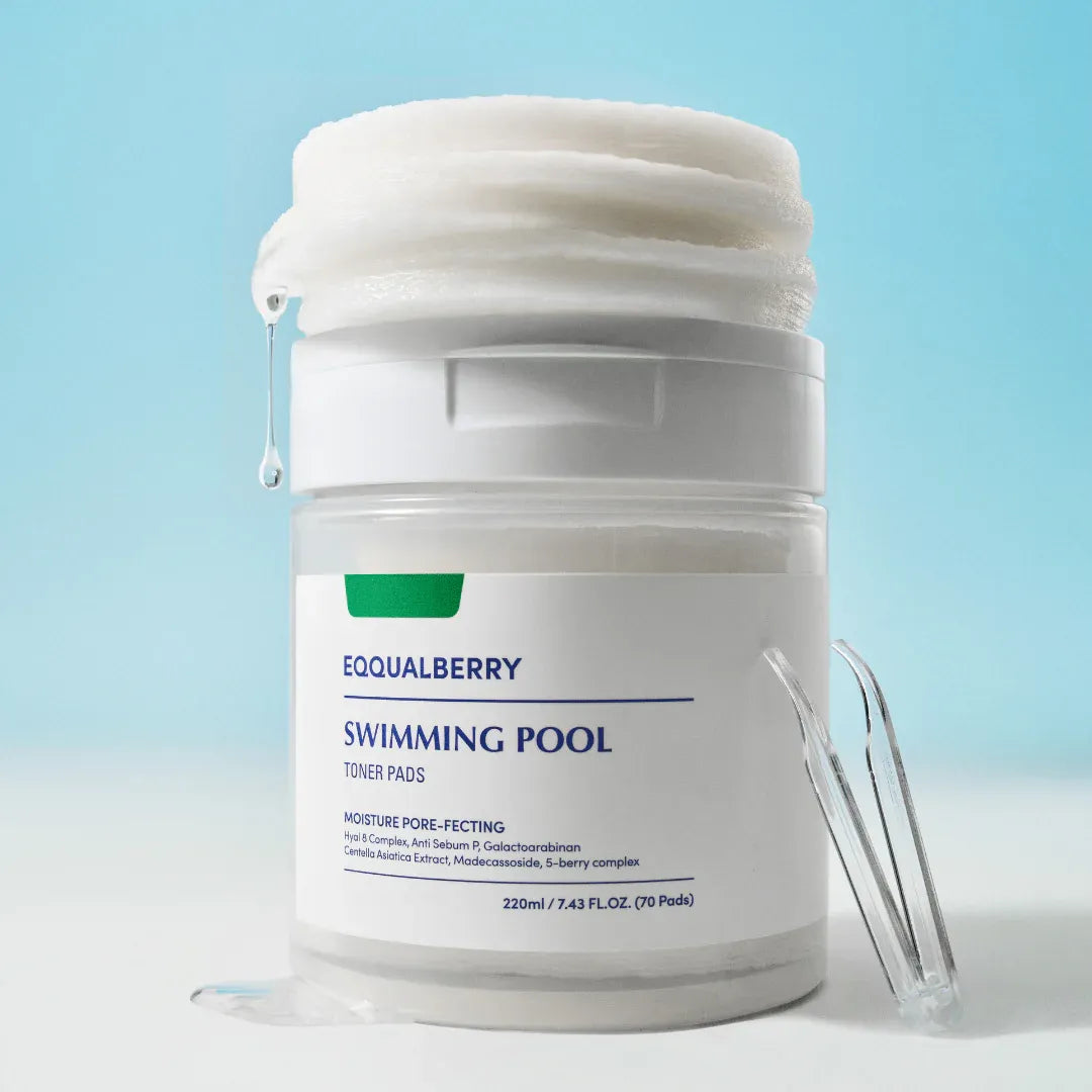 Embossed dual-sided cotton pads from EQQUALBERRY – Daily "Hydration Dive" toner pads for a smooth, irritation-free surface at Atelier De Glow UK.