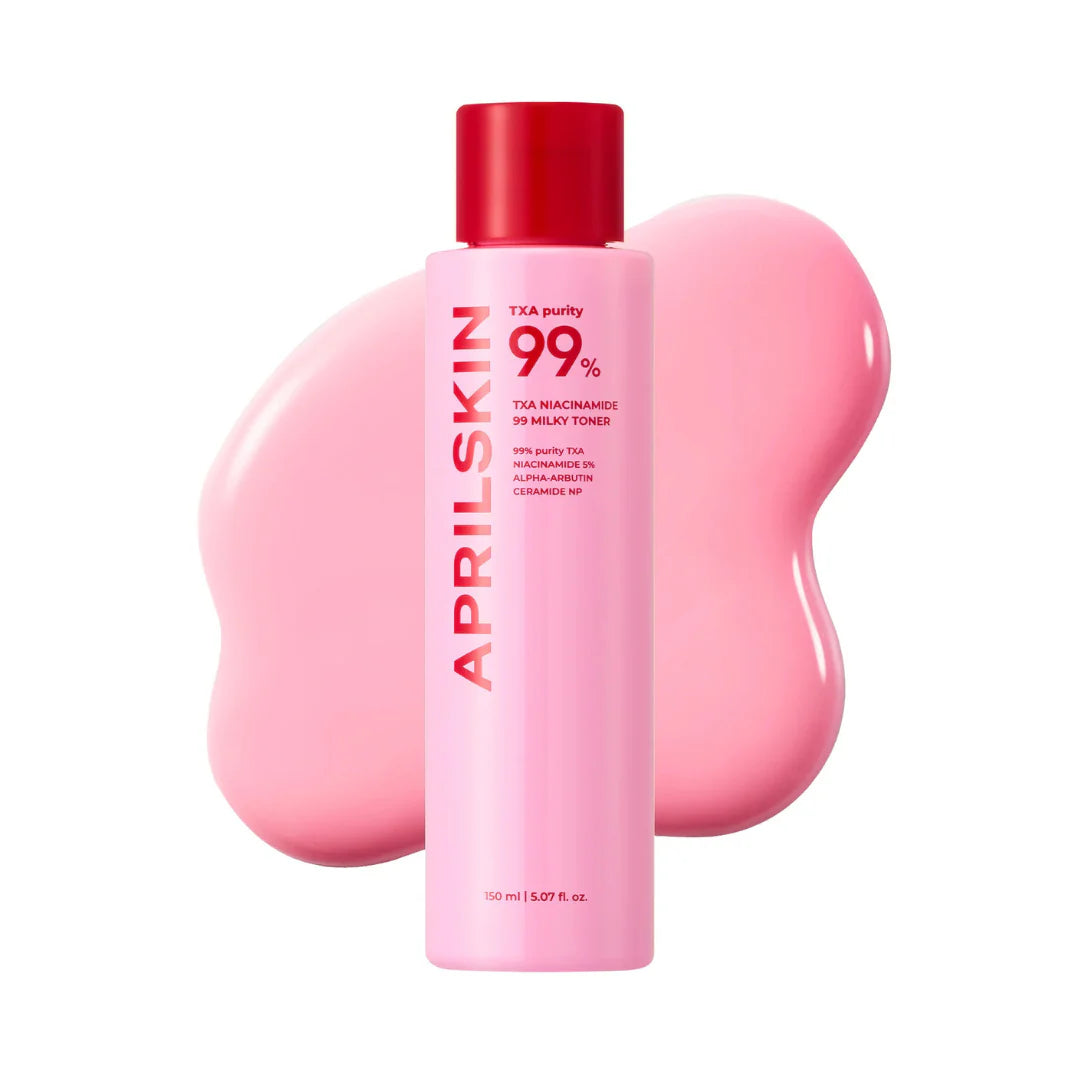 APRILSKIN TXA Niacinamide 99 Milky Toner – 150ml Korean brightening toner with Tranexamic Acid and 99% pure Niacinamide available at Atelier De Glow UK.