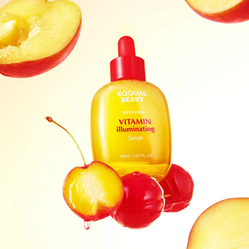 Lightweight, non-sticky pink texture of EQQUALBERRY Illuminating Serum – Fast-absorbing vitamin boost for daily radiance at Atelier De Glow UK.
