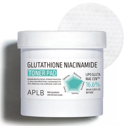 APLB Glutathione Niacinamide Toner Pad – 70-pack Korean brightening pads with Glutathione and Niacinamide available at Atelier De Glow UK.