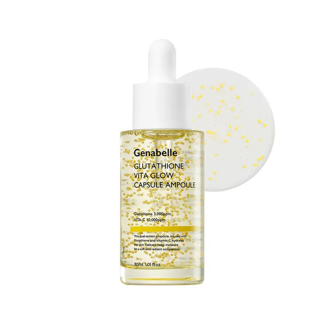 Genabelle Glutathione Vita Glow Capsule Ampoule – 30ml brightening serum with Glutathione capsules and Vitamin C available at Atelier De Glow UK.