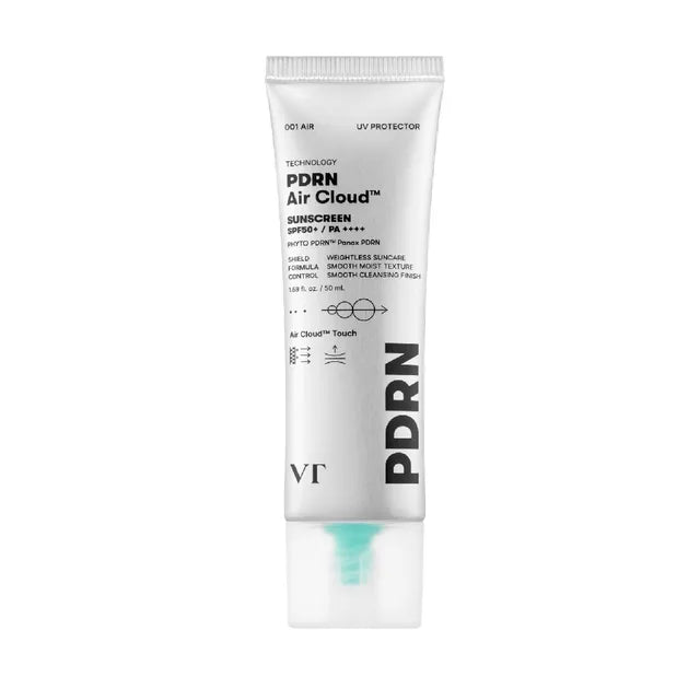VT PDRN Air Cloud Sunscreen – 50ml Korean SPF with PDRN (Salmon DNA) and weightless sun protection available at Atelier De Glow UK.