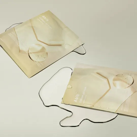 Two-piece hydrogel design of Abib Collagen Gel Mask – Transparent jelly texture Korean mask for perfect adherence and "Glass Skin" results at Atelier De Glow UK.