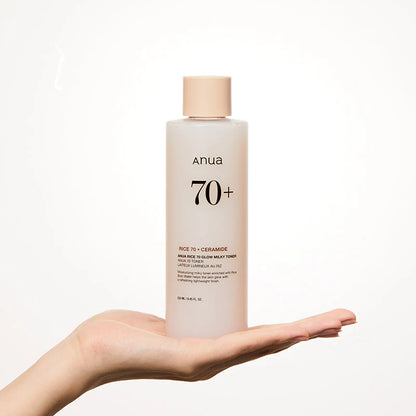 Rich, milky emulsion texture of Anua Rice Glow Toner – Shake-to-mix hydrating liquid for instant radiance at Atelier De Glow UK.