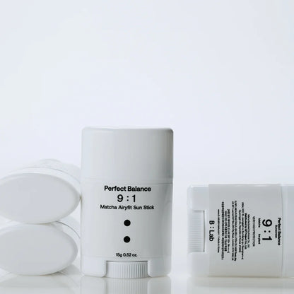 B.Lab Matcha Airyfit Sun Stick for oil control and cooling hydration, featuring a non-greasy, matte finish perfect for reapplication on the go from Atelier De Glow UK.