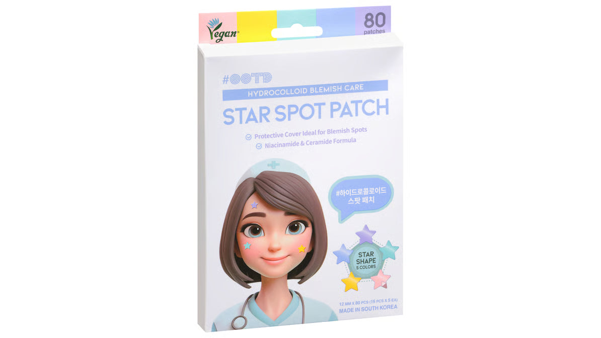 OOTD Star Spot Patch for shrinking pimples, soothing redness, and preventing scarring with medical-grade hydrocolloid protection from Atelier De Glow UK.