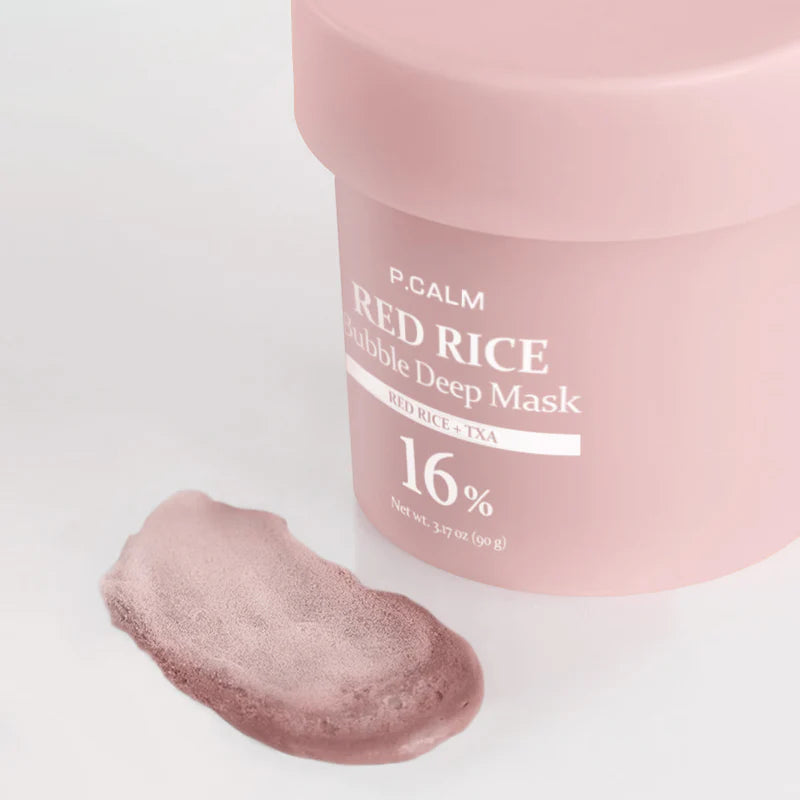 P.CALM Red Rice mask for sensitive skin brightening and deep cleansing. Authentic Korean skincare with fast UK delivery from Atelier De Glow.