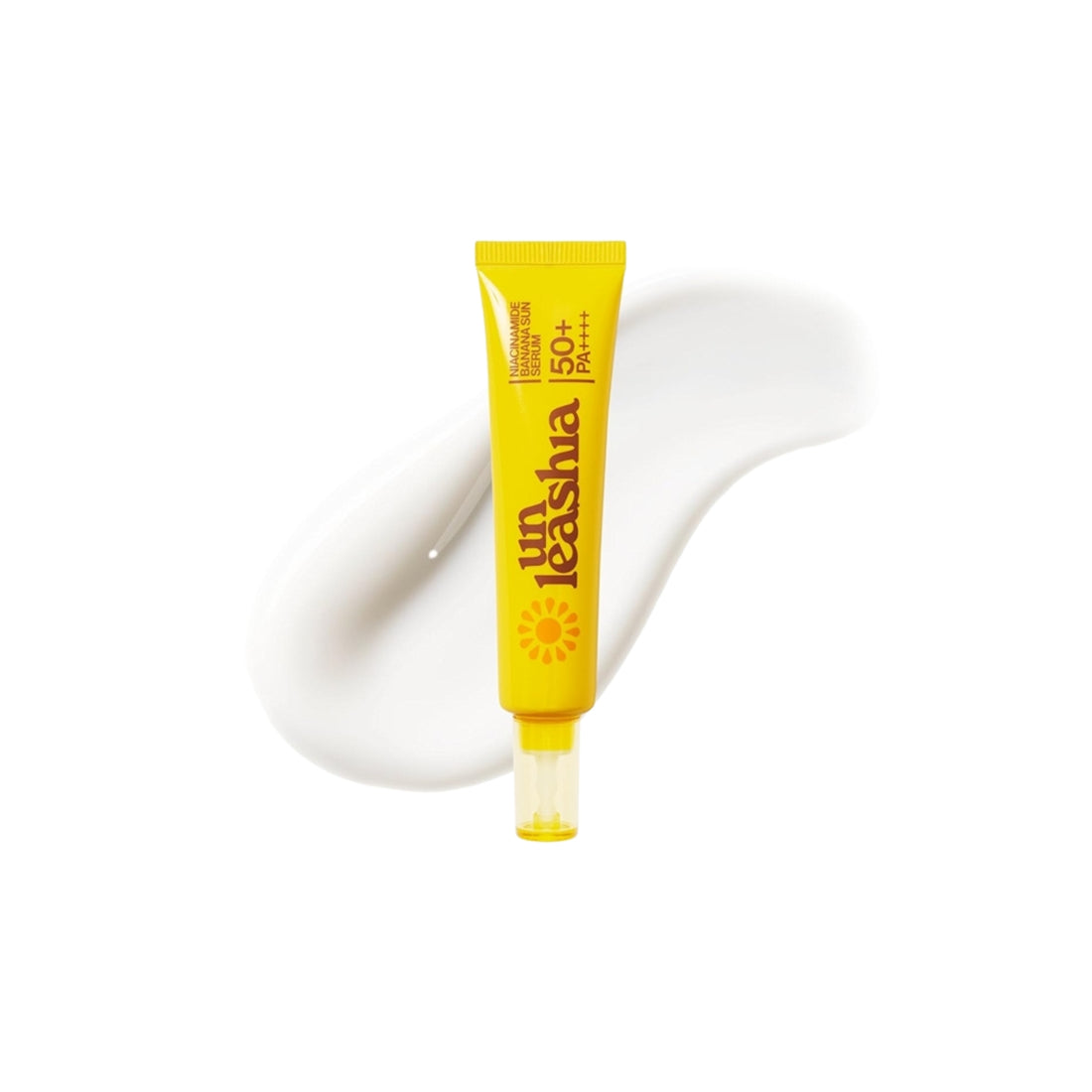 UNLEASHIA Niacinamide Banana Sun Serum 40ml – hydrating chemical sunscreen enriched with niacinamide and banana extract for a radiant glow, available at Atelier De Glow UK.