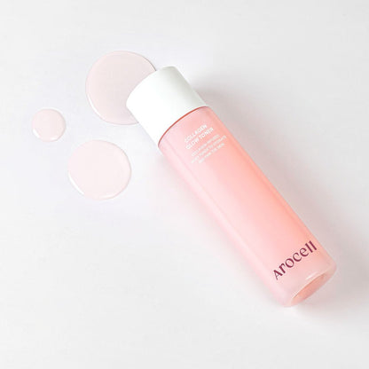 Hydrating Arocell Collagen Glow Toner featuring 11 types of collagen, PDRN, and hyaluronic acid to firm, brighten, and refine skin texture at Atelier De Glow UK.
