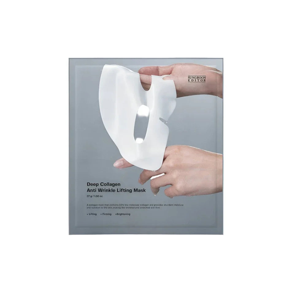 SUNGBOON EDITOR Deep Collagen Anti-Wrinkle Lifting Mask – Pack of 300 Dalton low-molecular transdermal melting hydrogel lifting masks available at Atelier De Glow UK.